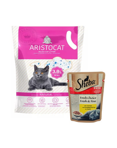 ARISTOCAT Żwirek silikonowy PREMIUM 4x3.8 l + SHEBA Mini Kurczak 5x50 g GRATIS