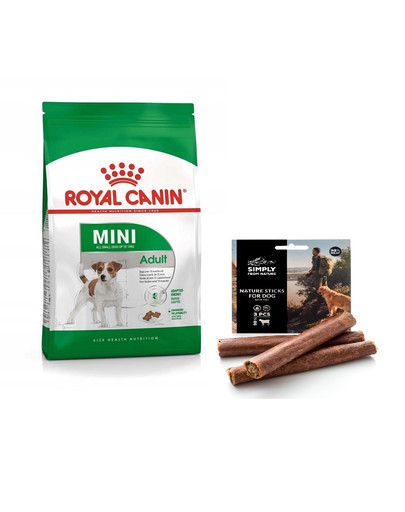 ROYAL CANIN Mini Adult 8 kg + Naturalne cygara z wołowiną 3 szt.