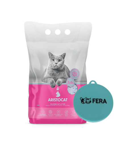 ARISTOCAT Żwirek silikonowy PREMIUM dla kotów 4 x 3.8 l + FERA pokrywka na puszki
