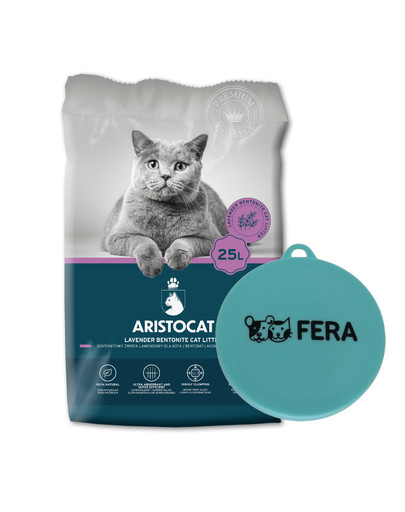 ARISTOCAT Bentonite Plus żwirek bentonitowy lawendowy 25 l + FERA pokrywka na puszki