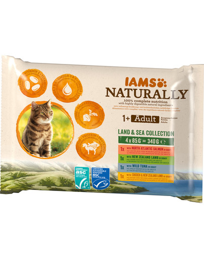 IAMS Naturally Cat Adult 4 x 85 g dla dorosłych kotów