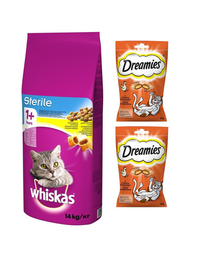 WHISKAS Sterile 14kg + DREAMIES 60g z kurczakiem GRATIS