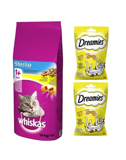 WHISKAS Sterile 14kg + DREAMIES 60 g z serem GRATIS