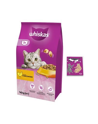 WHISKAS Adult 14kg - sucha karma dla kotów z kurczakiem i warzywami + Zeszyt z kotkami GRATIS