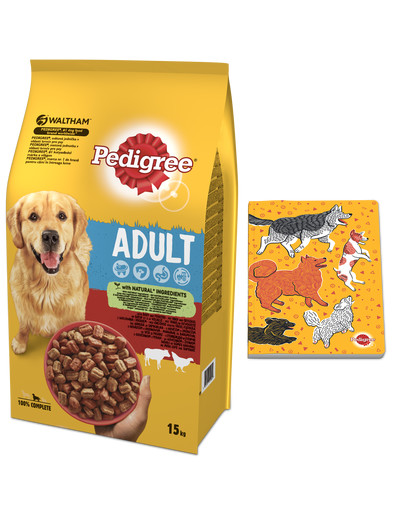 PEDIGREE Adult 15kg (średnie rasy) - sucha karma dla psów z wołowiną i drobiem + Zeszyt z pieskami GRATIS
