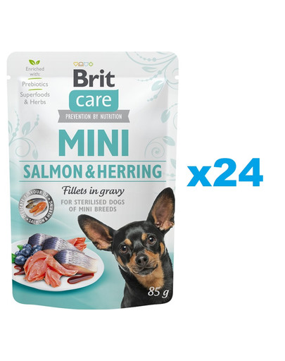 Care Mini Pouch Łosoś i Śledź Sterilised 24x85g mokra karma dla psów ras małych kastrowanych