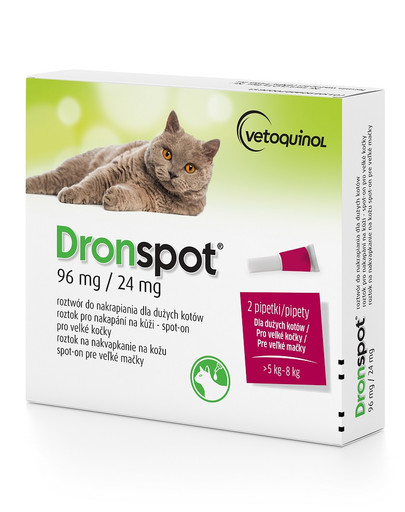 Dronspot 96 mg / 24 mg dla dużych kotów o wadze 5 do 8 kg (2 pipety)