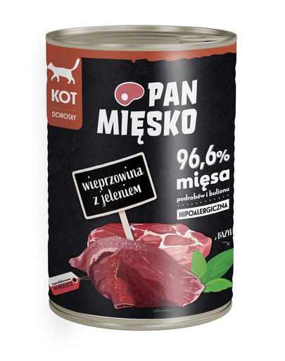 Wieprzowina z jeleniem hipoalergiczna mokra karma dla kota 400g