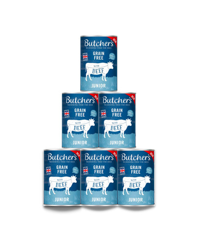 BUTCHER'S Original Junior, karma dla psa, kawałki z wołowiną w galaretce, 6 x 400g