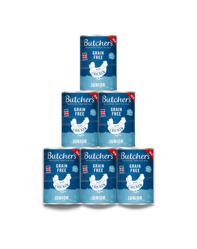 BUTCHER'S Original Junior, karma dla psa, kawałki z kurczakiem w galaretce, 6 x 400g