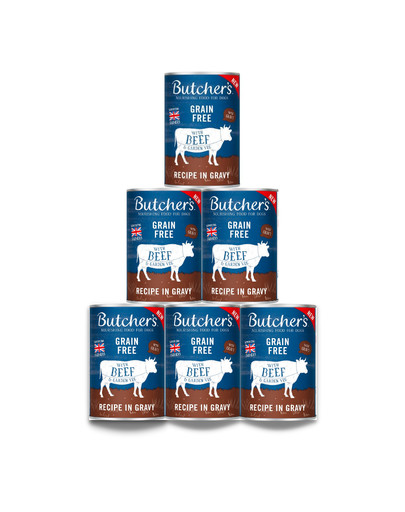 BUTCHER'S Original Recipe in Gravy, karma dla psa, kawałki z wołowiną w sosie, 6 x 400g