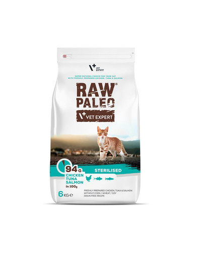 Raw Paleo Sterilised Chicken&Tuna&Salmon dla kotów kastrowanych 6 kg