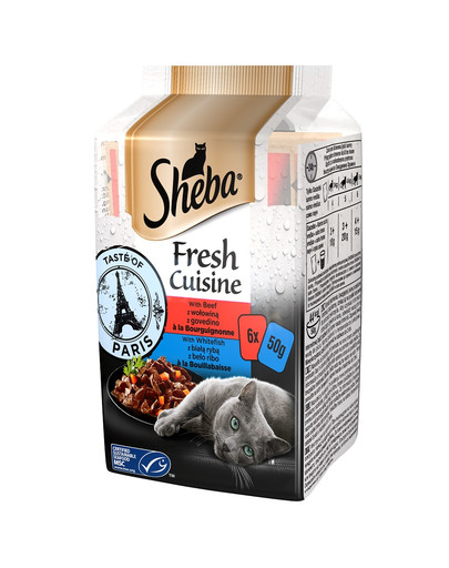 Fresh Cuisine Taste of Paris mokra karma pełnoporcjowa dla dorosłych kotów z wołowiną, z białą rybą saszetka 12x(6x50g)