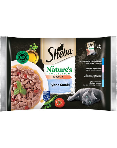 Nature’s Collection Rybne Smaki mokra karma pełnoporcjowa dla dorosłych kotów w sosie tuńczykiem i olejem lnianym saszetka 13x(4x85g)