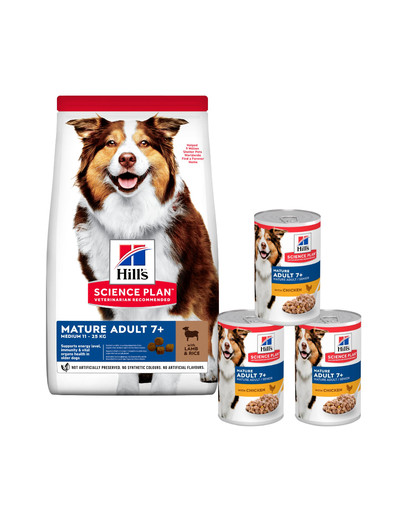 HILL'S Science Plan Canine Mature Adult Lamb & Rice 14 kg dla starszych psów + 3 puszki GRATIS