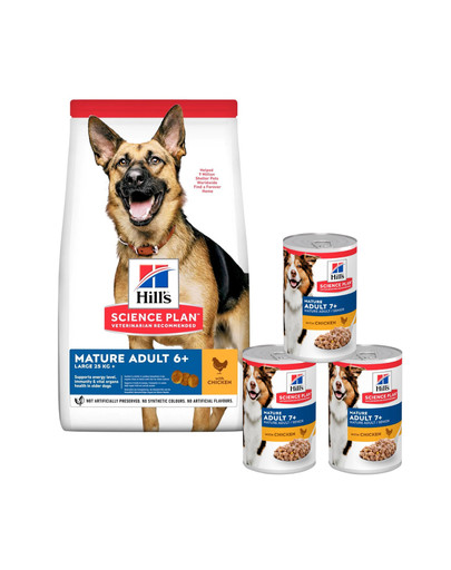 HILL'S Science Plan Canine Mature Adult 6+ Large breed Chicken 18 kg dla starszych psów ras dużych + 3 puszki GRATIS