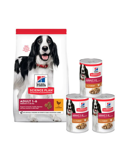 HILL'S Science Plan Adult Medium breed sucha karma z kurczakiem 14 kg + 3 puszki GRATIS