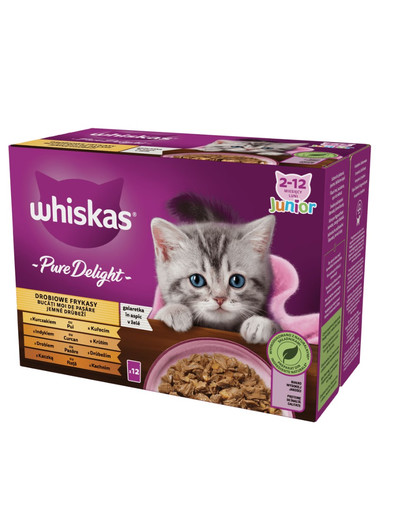 WHISKAS Junior saszetka 12x85g Drobiowe Frykasy mokra karma dla kociąt w galaretce z: kurczakiem, indykiem, drobiem, kaczką