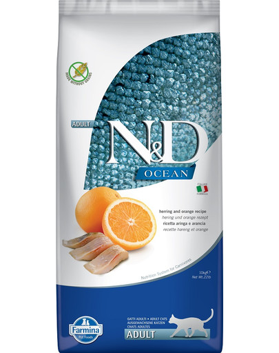 N&D Ocean Cat Adult Herring & Orange sucha karma dla kotów ze śledziem i pomarańczą 10 kg