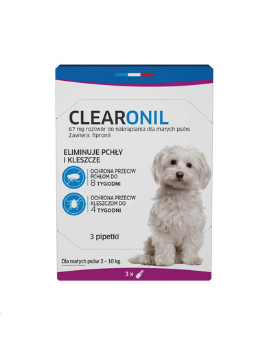 FRANCODEX CLEARONIL Krople na pchły i kleszcze dla małych psów 2-10kg 3 pipety 67 mg