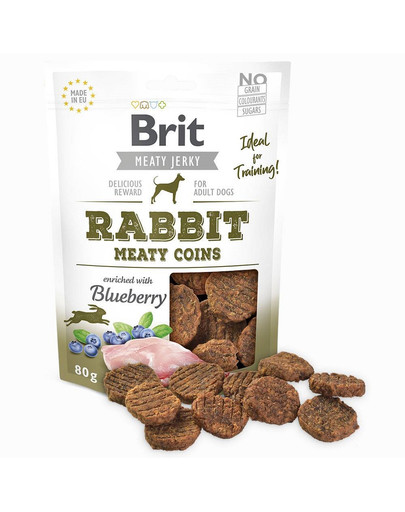 Jerky Rabbit Meaty coins 80g przysmaki z królikiem i borówkami dla psa