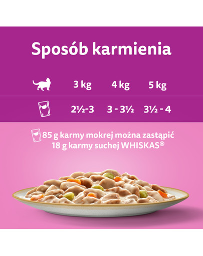 WHISKAS Adult saszetka 12x85g Kremowe Wariacje mokra karma dla dorosłych kotów w sosie z: kurczakiem i warzywami, jagnięciną i indykiem