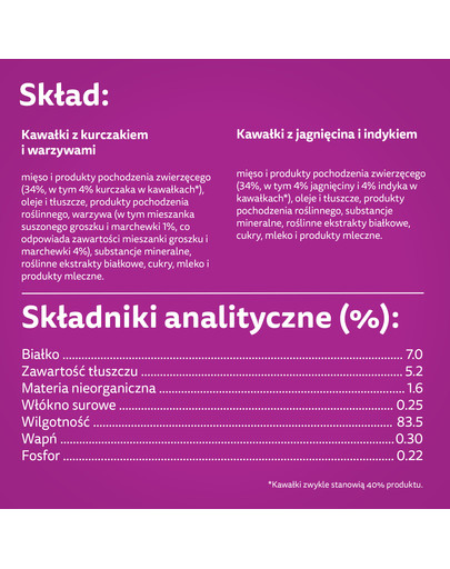 WHISKAS Adult saszetka 12x85g Kremowe Wariacje mokra karma dla dorosłych kotów w sosie z: kurczakiem i warzywami, jagnięciną i indykiem