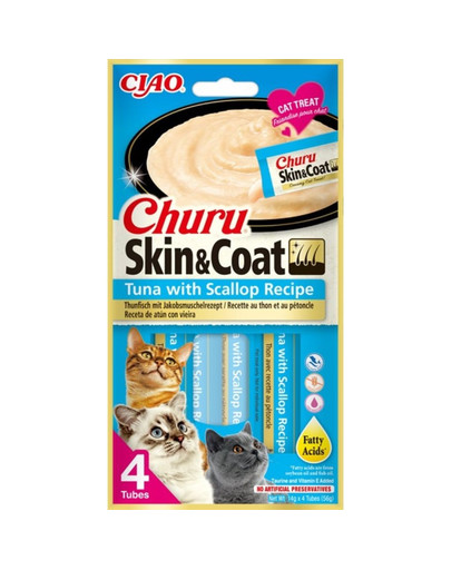 Churu Skin&Coat 4x14g z tuńczykiem i przegrzebkiem dla kota