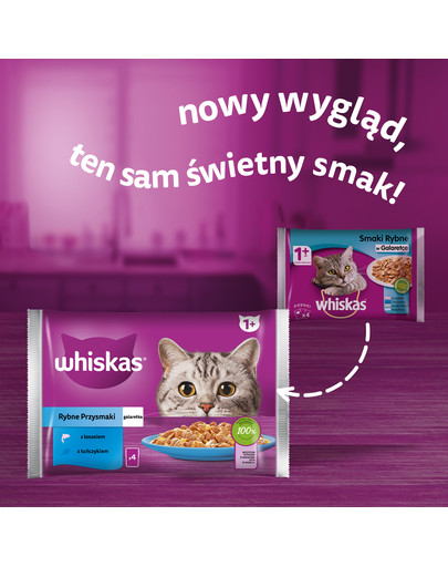WHISKAS Adult saszetka 52x85g Rybne Przysmaki mokra karma dla dorosłych kotów w galaretce z: łososiem, tuńczykiem
