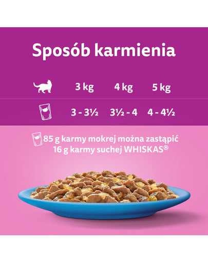 WHISKAS Adult saszetka 4x85g Rybne Przysmaki mokra karma dla dorosłych kotów w galaretce z: łososiem, tuńczykiem