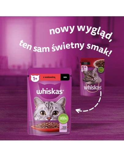 WHISKAS Adult saszetka 85g mokra karma dla dorosłych kotów w sosie z wołowiną