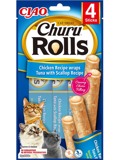 Churu Rolls Chicken 4x10g wrapy z kurczakiem, tuńczykiem i przegrzebkami dla kota