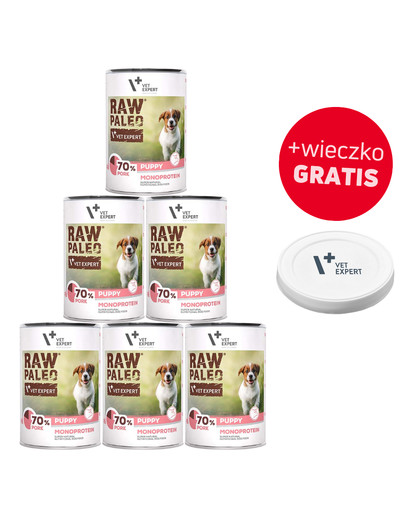 VETEXPERT Raw Paleo Wieprzowina/Pork Puppy Can 6x400g + wieczko do puszki GRATIS