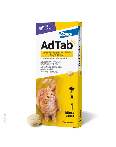 AdTab 12 mg tabletki na kleszcze i pchły do rozgryzania i żucia dla kotów (0,5–2,0 kg)