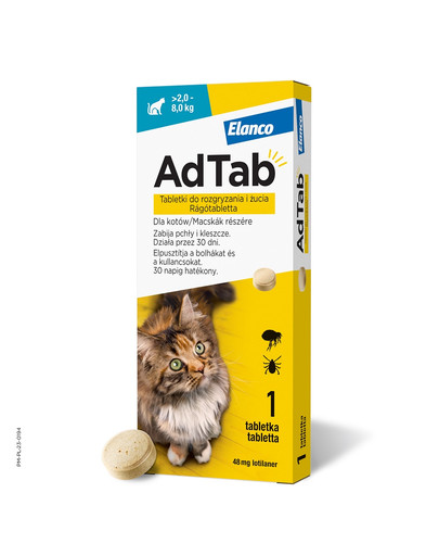 AdTab 48 mg tabletki na kleszcze i pchły do rozgryzania i żucia dla kotów (>2,0–8,0 kg)