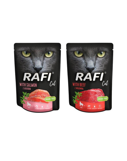 RAFI Cat mokra karma z łososiem10x300 g + z wołowiną dla kota 10x300 g