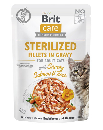 CARE Fillets in Gravy Pouch Sterilized Savory Salmon&Tuna 24x85g z łososiem i tuńczykiem dla kotów sterylizowanych