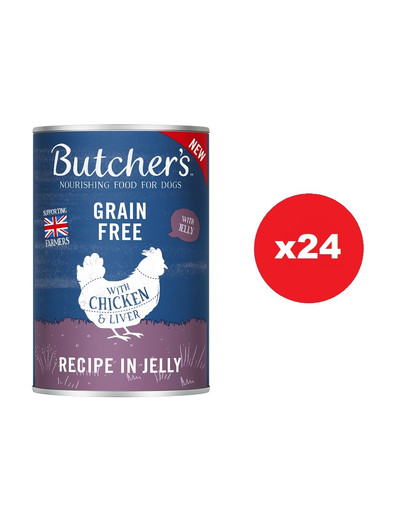 BUTCHER'S Original Recipe in Jelly, karma dla psa, kawałki z kurczakiem w galaretce 24 x 400g