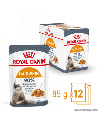 ROYAL CANIN Hair&Skin w galaretce karma mokra dla kotów dorosłych, zdrowa skóra, piękna sierść 12 x 85 g