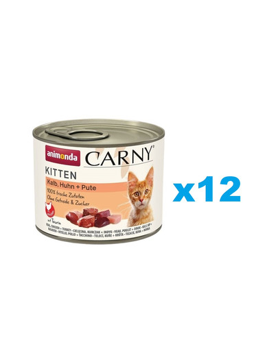ANIMONDA Carny Kitten Veal&Chicken&Turkey 12x200 g cielęcina, kurczak i indyk dla kociąt