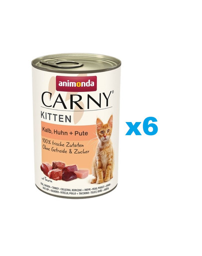 ANIMONDA Carny Kitten Veal&Chicken&Turkey 6x400 g cielęcina, kurczak i indyk dla kociąt