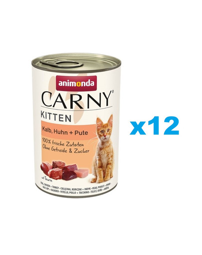 ANIMONDA Carny Kitten Veal&Chicken&Turkey 12x400 g cielęcina, kurczak i indyk dla kociąt