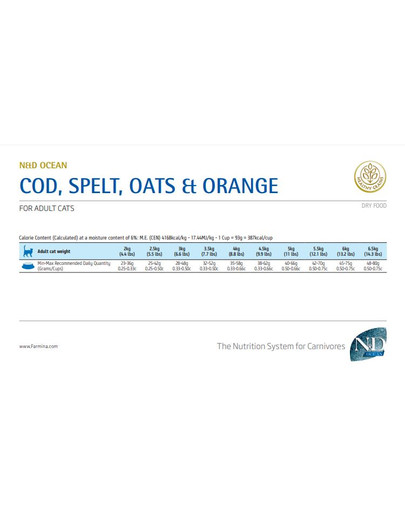 N&D Ocean Cat Adult Cod, Spelt, Oats & Orange 10 kg
