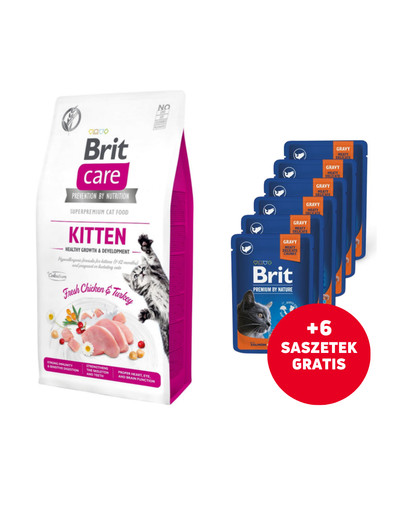 BRIT Care Cat Grain-Free Kitten Growth & Development 2 kg + saszetki z łososiem dla kotów kastrowanych 6x100g GRATIS