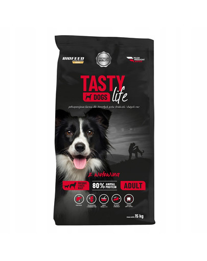 TASTY LIFE Premium z wołowiną dla psów średnich i dużych ras 15 kg
