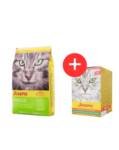 JOSERA SensiCat dla wrażliwych kotów 10 kg + Multipack Pate 6x85 g mix smaków pasztetu dla kotów GRATIS