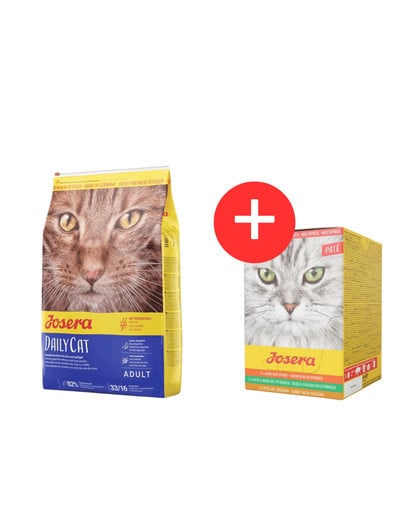 JOSERA Daily Cat 10 kg bezzbożowa karma dla dorosłych kotów + Multipack Pate 6x85 g mix smaków pasztetu dla kotów GRATIS