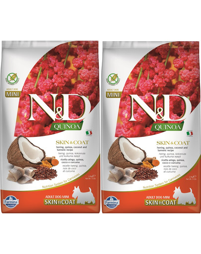 FARMINA N&D Quinoa Dog Skin&Coat Adult Mini herring, coconut śledź i kokos 2 x 2.5 kg
