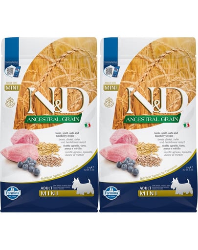 FARMINA N&D Ancestral Grain Lamb & Blueberry Adult Mini dog karma dla psów małych ras 2 x 2,5 kg