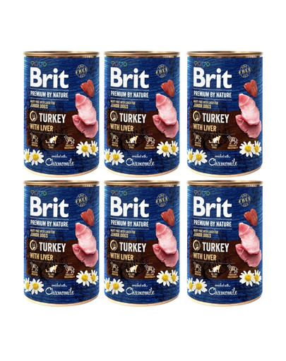 BRIT Premium by Nature Junior Turkey and liver 6x400 g indyk i wątroba naturalna karma dla szczeniąt